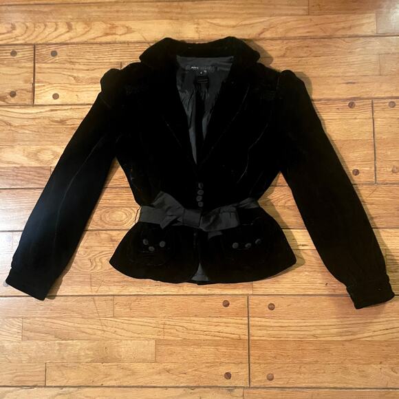 MARC JACOBS Womens Black Silk Crushed Velvet Bow Belted Jacket Blazer Coat - Picture 11 of 16